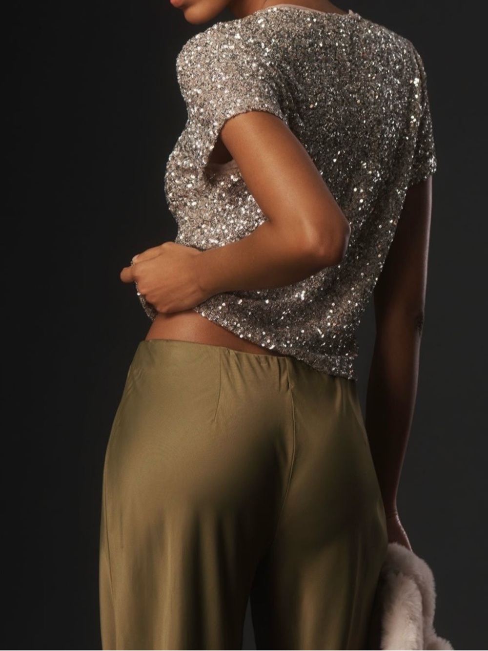 NWT Anthropologie The Tilda Olive Satin Wide-Leg Pants - Picture 3 of 7
